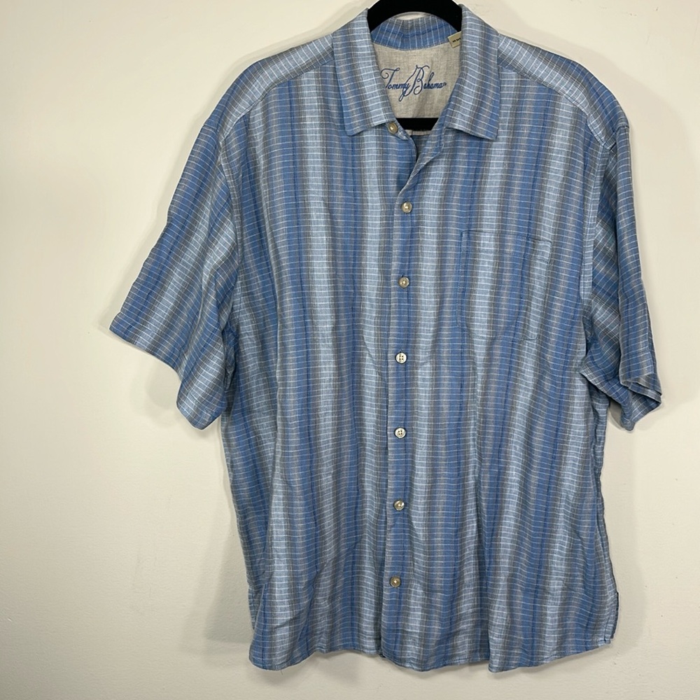 Tommy Bahama Men's Shirt Size XL Large Linen Blue White Stripes